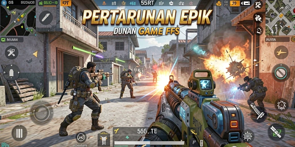 Screenshot menampilkan aksi seru dalam game FPS 55RT.