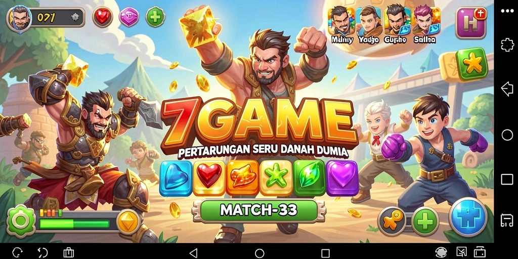 Tangkapan layar utama 7GAME menampilkan aksi mengasyikkan dalam permainan Match-3.