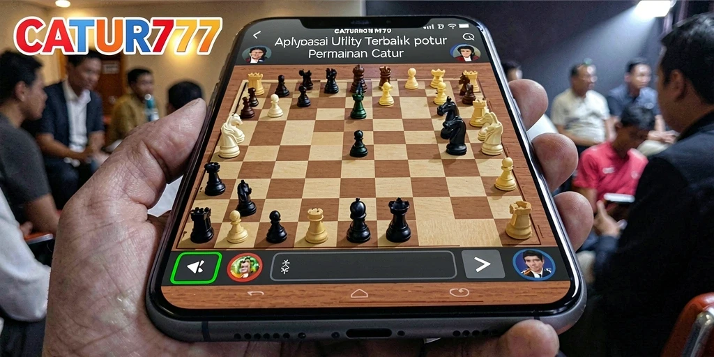 Screenshot utama menunjukkan gameplay catur yang interaktif dan menarik.
