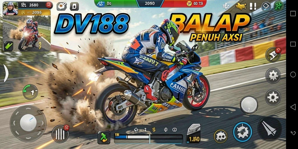 Gameplay balap motor yang penuh aksi dan mendebarkan.