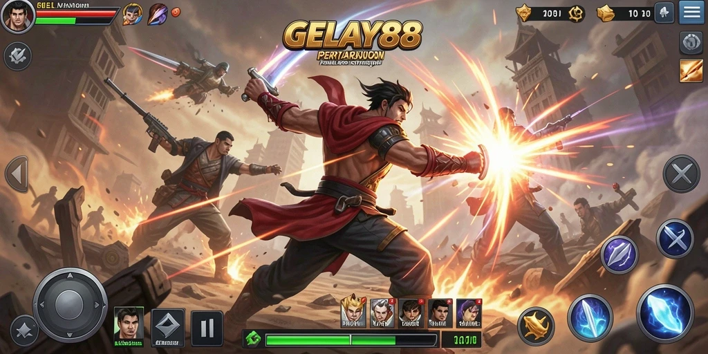 Screenshot utama dari permainan GELAY88 yang menunjukkan aksi pertarungan yang mendebarkan.