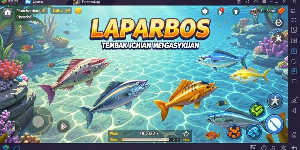Tampilan gameplay seru di LAPARBOS dengan aksi memancing yang menantang.