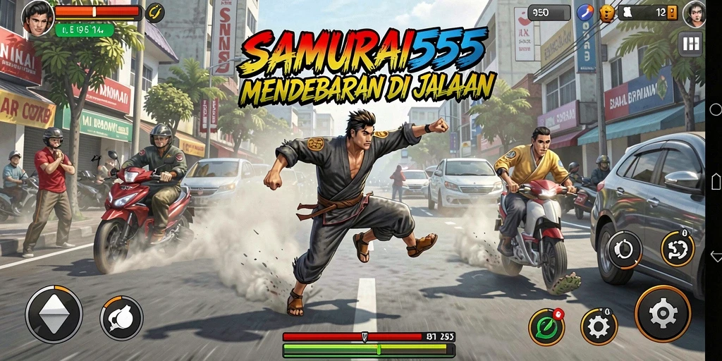 Tampilan gameplay menegangkan di SAMURAI555 saat balapan.
