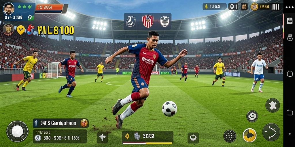 Tampilan gameplay menarik TKP188 dengan aksi sepak bola intens.