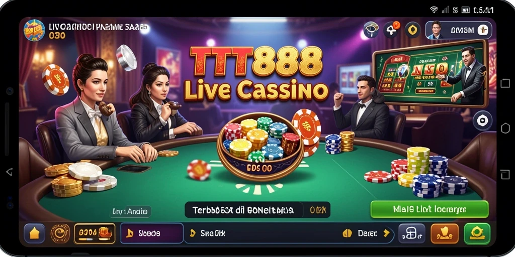 Screenshot TTT888 menampilkan dealer langsung dan permainan kasino yang menarik.